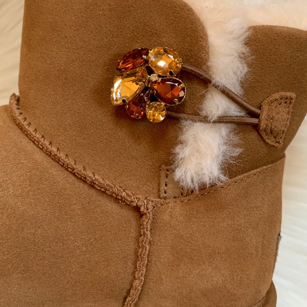 UGG Mini Bailey Button Gem Chestnut Boots - Picture 7 of 9
